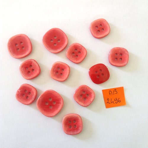 12 boutons en résine rouge et rose - 20x20mm et 16x16mm - ab2496