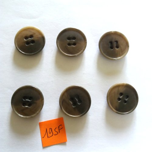 6 boutons en résine taupe et marron - 22mm - 195f