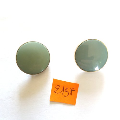 2 boutons en résine vert d'eau et doré - 26mm - 213f