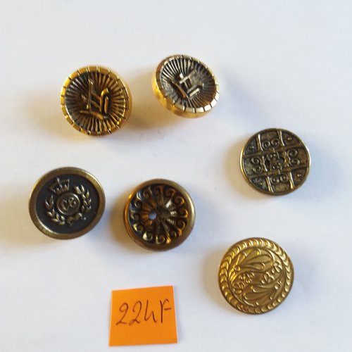 6 boutons en métal doré - vintage - entre 22mm et 23mm - 224f