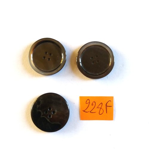 3 boutons en nacre marron - vintage - 22mm - 228f
