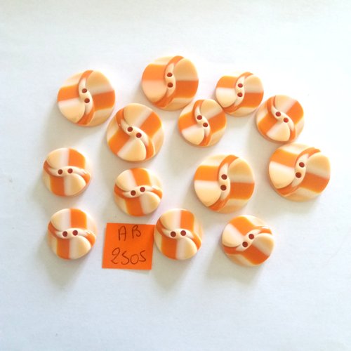 13 boutons en résine orange et rose - taille diverse - ab2505
