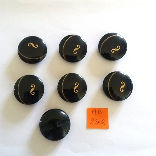7 boutons en résine noir et doré - 27mm - ab2502