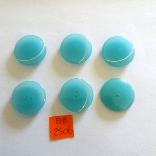 6 boutons en résine bleu avec un liserai blanc - 25mm - ab2506