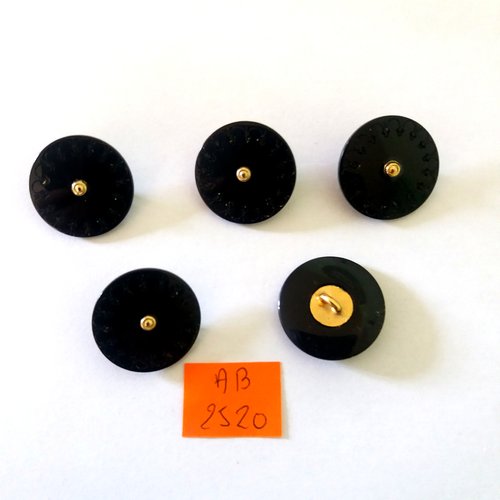 5 boutons en résine noir et doré - 23mm - ab2520