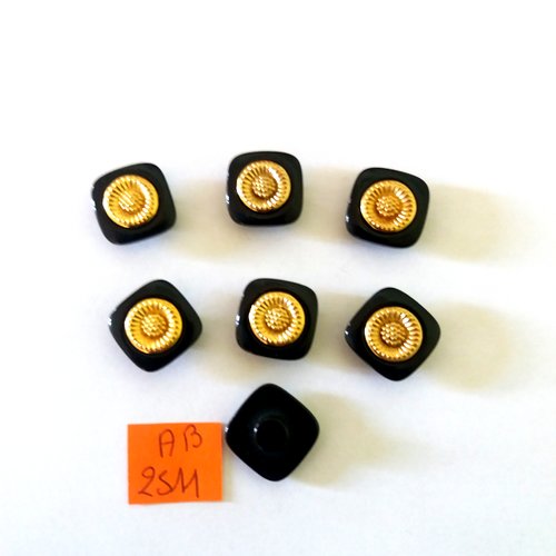 7 boutons en résine noir et doré - 15x15mm - ab2511
