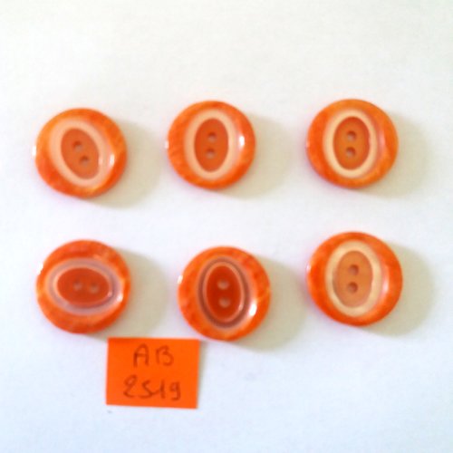 6 boutons en résine orange et blanc - 22mm - ab2519