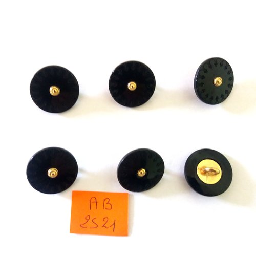 6 boutons en résine doré et noir - 18mm - ab2521