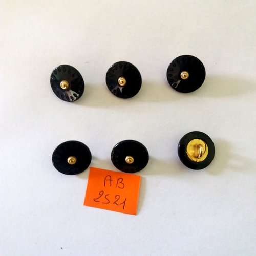 6 boutons en résine doré et noir - 15mm - ab2521