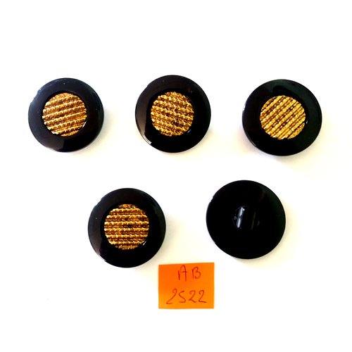 5 boutons en résine doré et noir - 28mm - ab2522