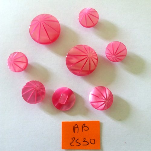 8 boutons en résine rose/fuchsia - taille diverse - ab2530