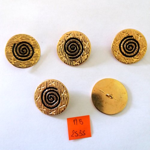 5 boutons en métal doré et  noir - 28mm - ab2535
