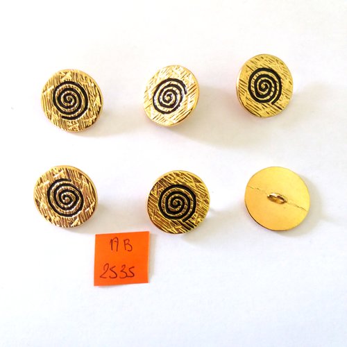 6 boutons en métal doré et  noir - 24mm - ab2535