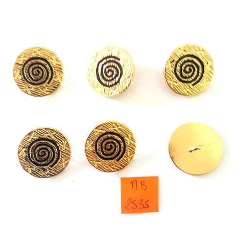 6 boutons en métal doré et  noir - 20mm - ab2535