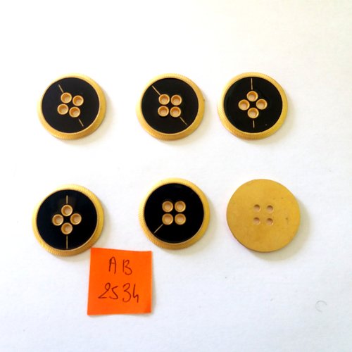 6 boutons en métal doré et  noir - 23mm - ab2534