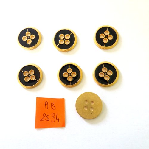 7 boutons en métal doré et  noir - 18mm - ab2534