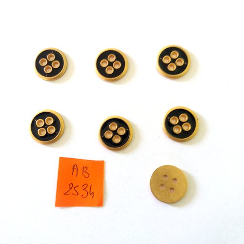 7 boutons en métal doré et  noir - 15mm - ab2534