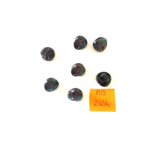 7 boutons en verre noir - 11mm - ab2564