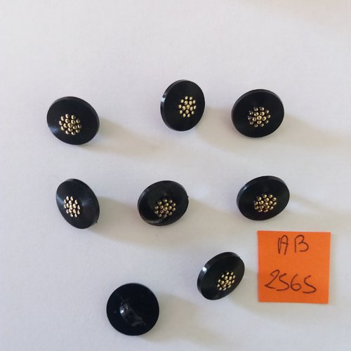 8 boutons en résine noir et doré - 12mm - ab2565