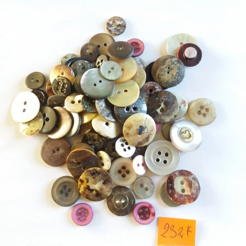 76 boutons en nacre multicolore - modèle et taille différente - 232f