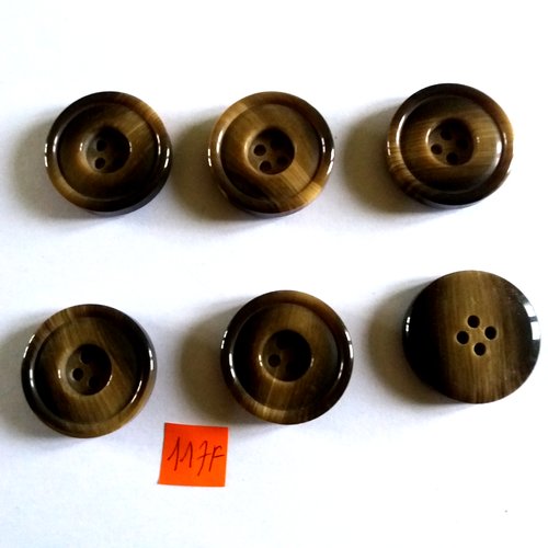 6 boutons en résine marron - 30mm - 117f