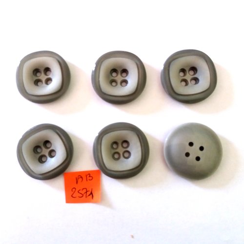 6 boutons en résine gris - 26mm - ab2571