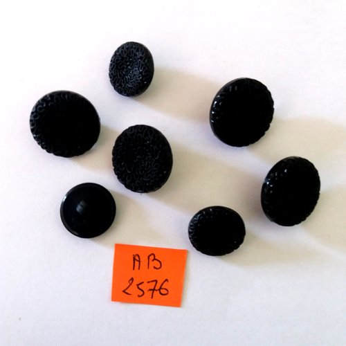 7 boutons en résine noir - 19mm et 15mm - ab2576
