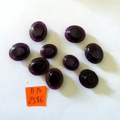 9 boutons en résine violet foncé- taille diverse - ab2586