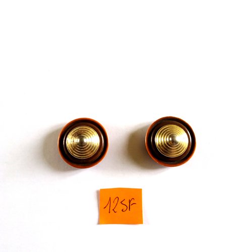2 boutons en résine marron et doré - 22mm - 125f