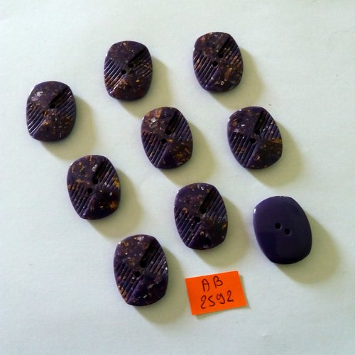 9 boutons en résine violet et doré - 21x27mm - ab2592