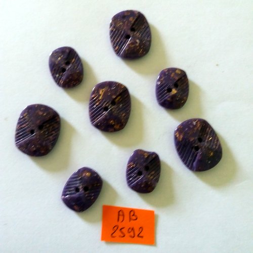 8 boutons en résine violet et doré - taille diverse - ab2592