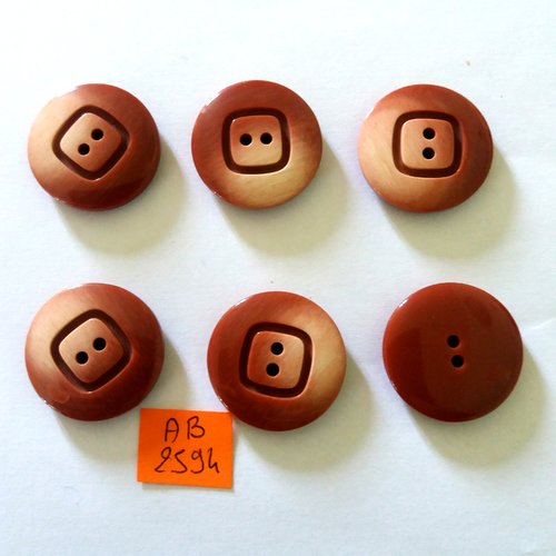 6 boutons en résine marron - 27mm - ab2594