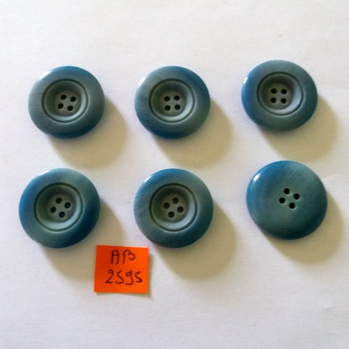 6 boutons en résine bleu - 27mm - ab2595