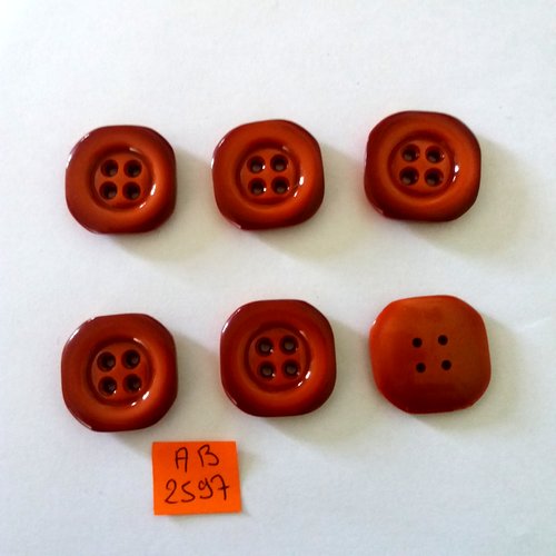 6 boutons en résine marron - 24x24mm - ab2597