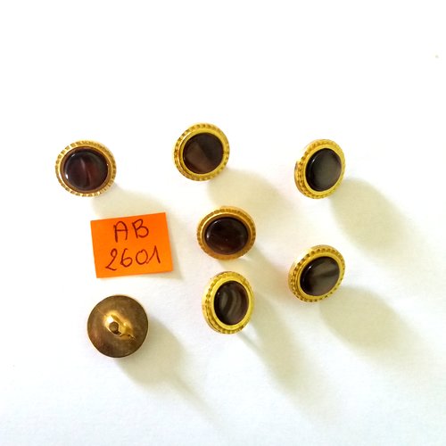 7 boutons en résine marron et doré- 14mm - ab2601