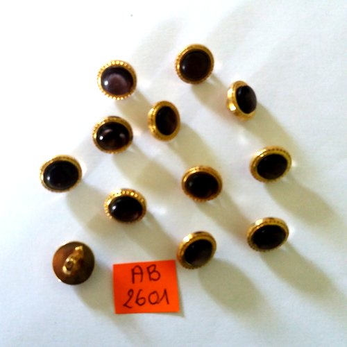 12 boutons en résine marron et doré- 12mm - ab2601