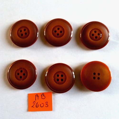 6 boutons en résine marron - 26mm - ab2603