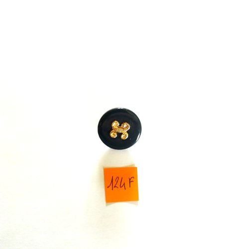1 bouton en résine bleu/vert et doré - 20mm - 124f