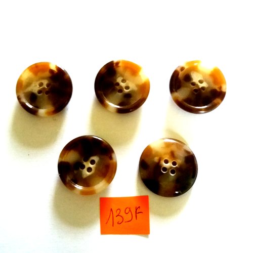 5 boutons en résine marron et beige - 28mm - 139f