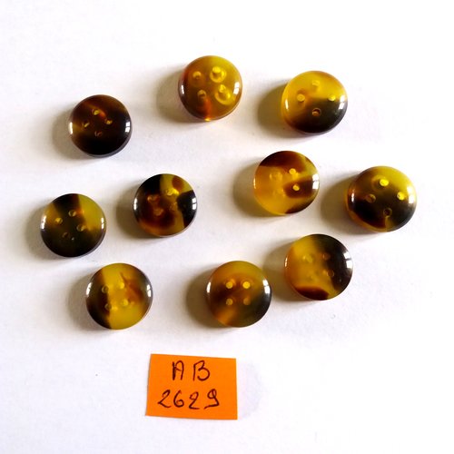 10 boutons en résine jaune/vert et marron - 14mm - ab2629