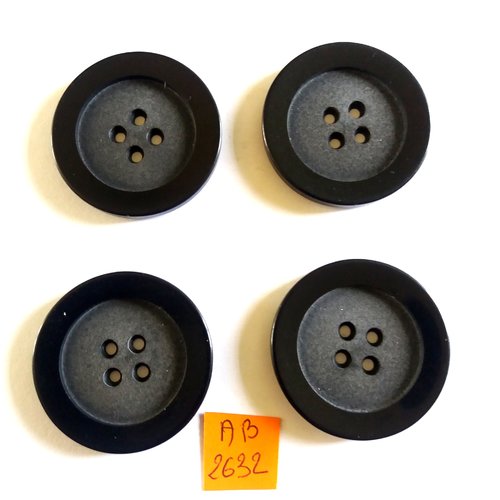 4 boutons en résine noir et gris - 38mm - ab2632