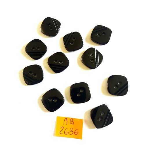 11 boutons en résine noir - 15x15mm - ab2636