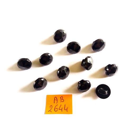 11 boutons en résine noir - 10mm - ab2644
