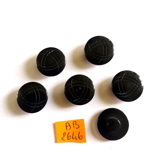 6 boutons en résine noir - 18mm - ab2646