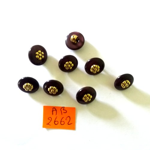 8 boutons en résine violet et doré - 12mm - ab2662