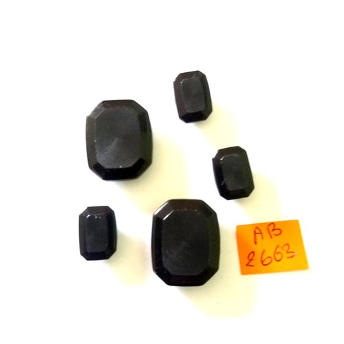 5 boutons en résine noir - taille diverse - ab2663