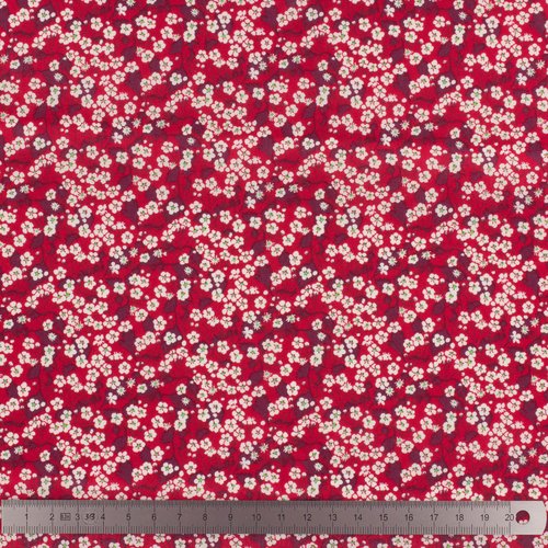 Tissu liberty of london - mitsi valeria - fleur blanc / rouge - coton - 10cm / laize