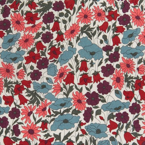 Tissu liberty of london - poppy daisy - fleur bleu / rose / violet - coton - 10cm / laize