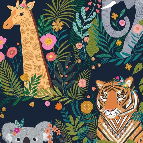 Tissu dashwood studio - our planet - tigre, girafe, elephant, koala - coton - 10cm / laize