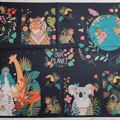Panneau tissu coton dashwood studio " our planet " -  animaux - 74x110cm